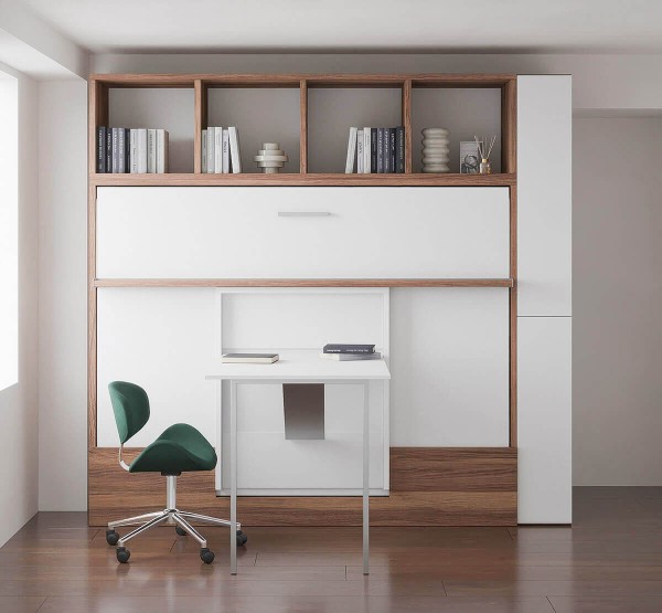 Royal Horizontal Queen Wall Bed with Desk and Bookcase