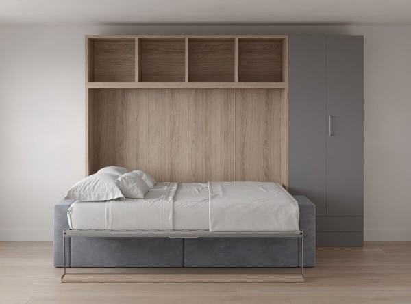 Royal Horizontal Queen Wall Bed with Sectional Sofa Bookcase and Wardrobe 4