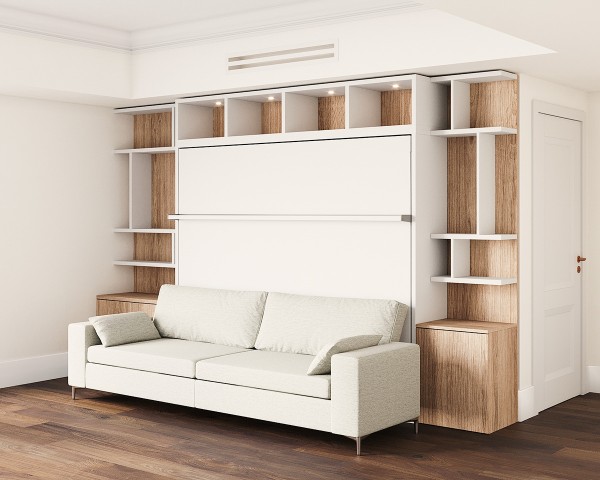 Royal Horizontal Queen Wall Bed with Wardrobe and Bookcase Set