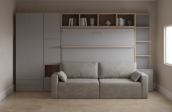 Royal Horizontal Queen Wall Bed with Wardrobe and Bookcase 3