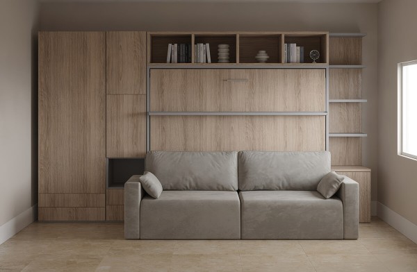 Royal Horizontal Queen Wall Bed with Wardrobe and Bookcase 9