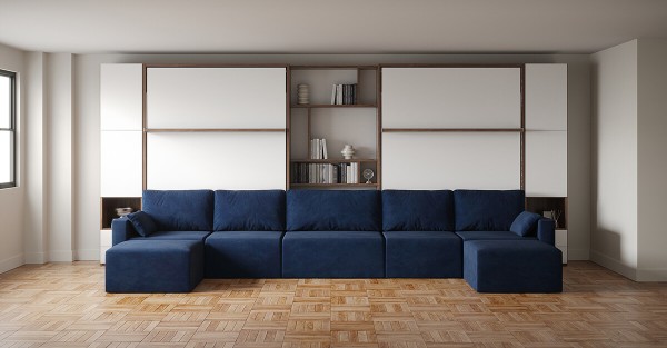 Royal King Murphy Bed with Sofa and Bookcase Set