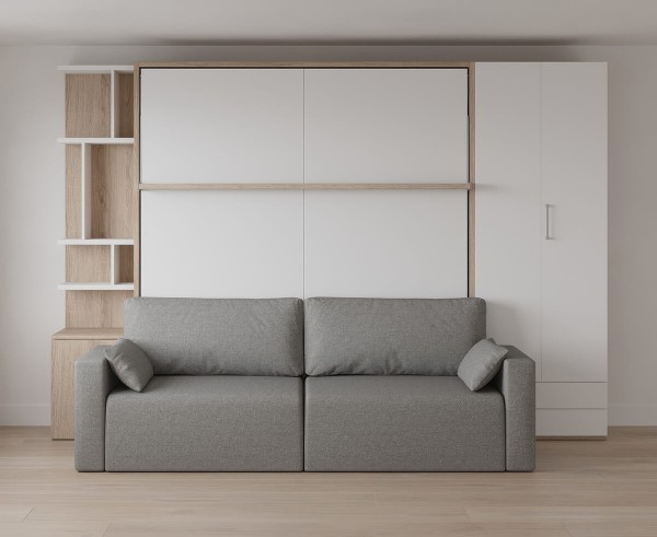 Royal King Murphy Bed with Sectional Sofa Wardrobe and Bookcase 11