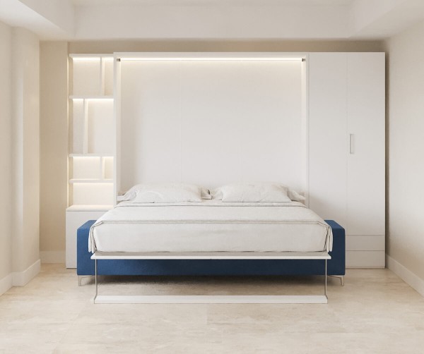 Royal King Murphy Bed with Sectional Sofa Wardrobe and Bookcase 18