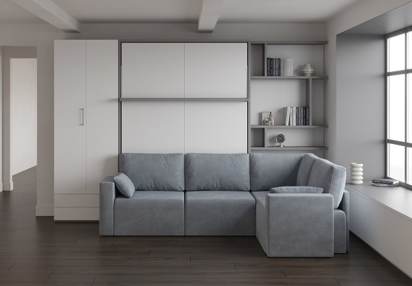 Royal King Murphy Bed with Sectional Sofa Wardrobe and Bookcase 4