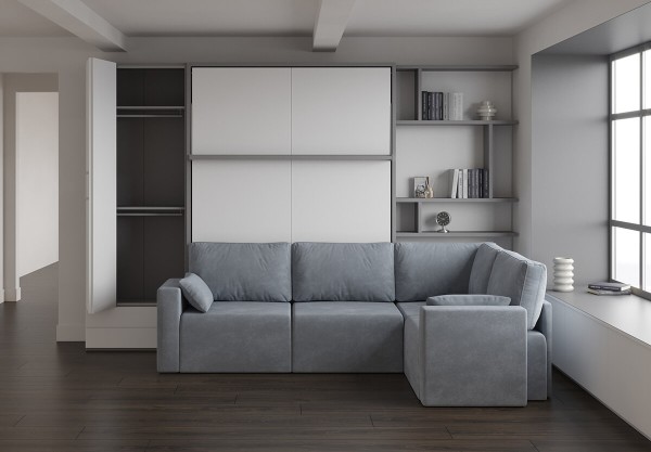 Royal King Murphy Bed with Sectional Sofa Wardrobe and Bookcase 5