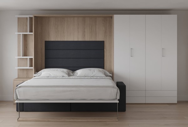 Royal King Murphy Bed with Sectional Sofa Wardrobe and Bookcase 8