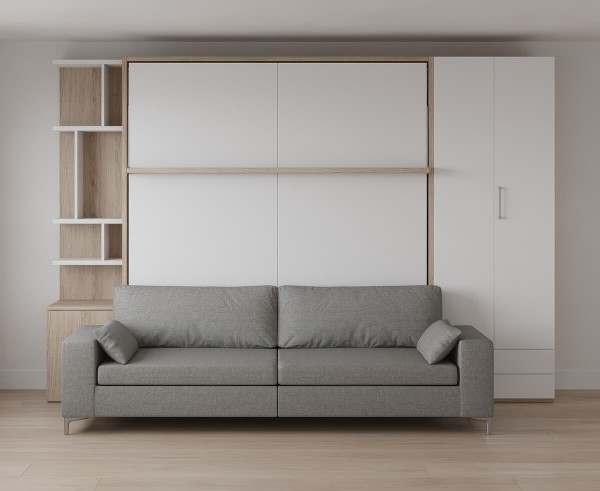 Royal King Murphy Bed with Sectional Sofa Wardrobe and Bookcase 9