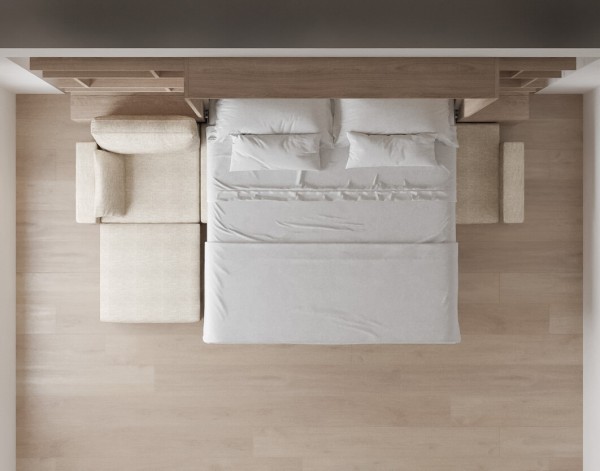 Royal King Murphy Bed with Sectional Sofa and Bookcase 5