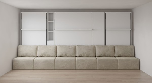 Royal Queen Twin Wall Bed with Sectional Sofa and Bookcase 3