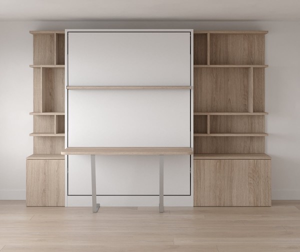 Royal Queen Wall Bed With Desk and Bookcase Set