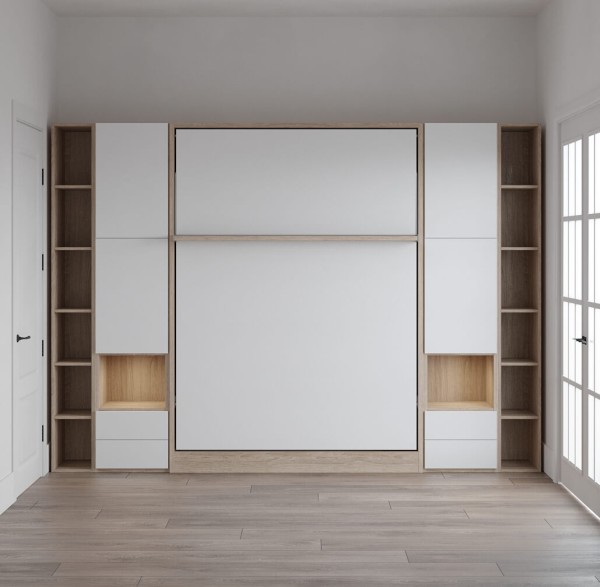 Royal Queen Wall Bed with Bookcase and Wardrobe 24