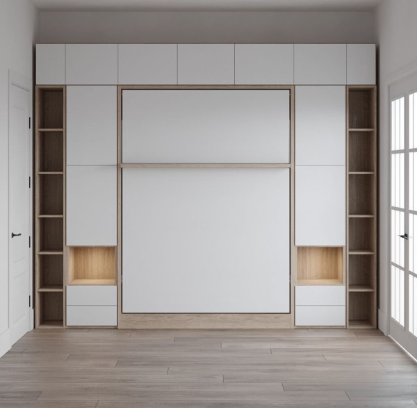 Royal Queen Wall Bed with Bookcase and Wardrobe 26