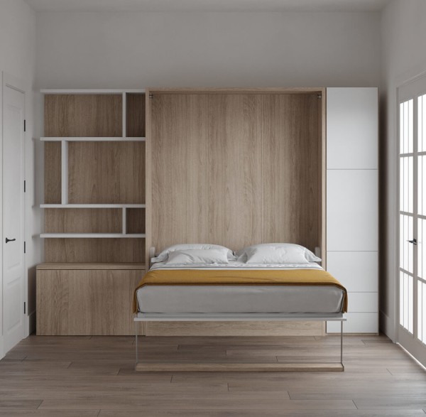 Royal Queen Wall Bed with Bookcase and Wardrobe 3