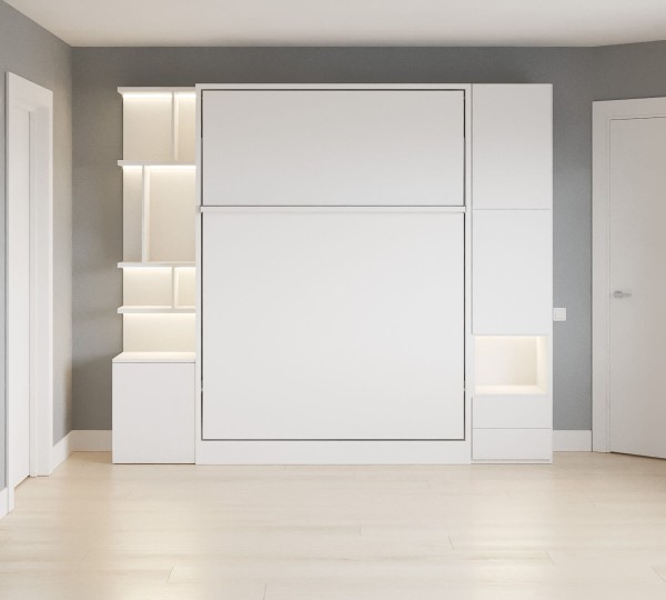 Royal Queen Wall Bed with Bookcase and Wardrobe 42