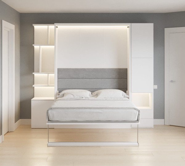 Royal Queen Wall Bed with Bookcase and Wardrobe 43