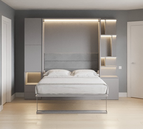 Royal Queen Wall Bed with Bookcase and Wardrobe 45