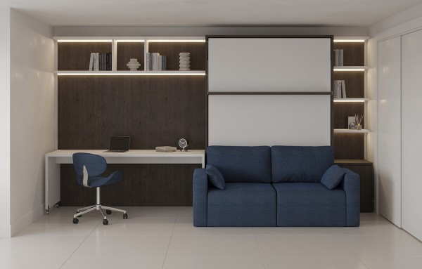 Royal Queen Wall Bed with Bookcases Sectional Sofa and Table 3