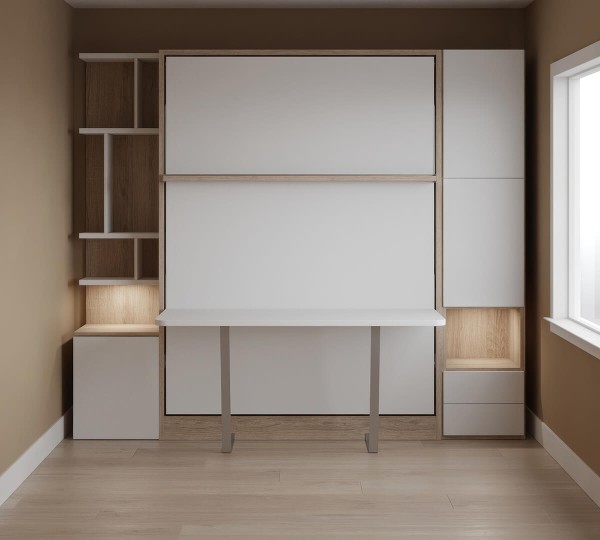 Royal Queen Wall Bed with Desk Wardrobes 6