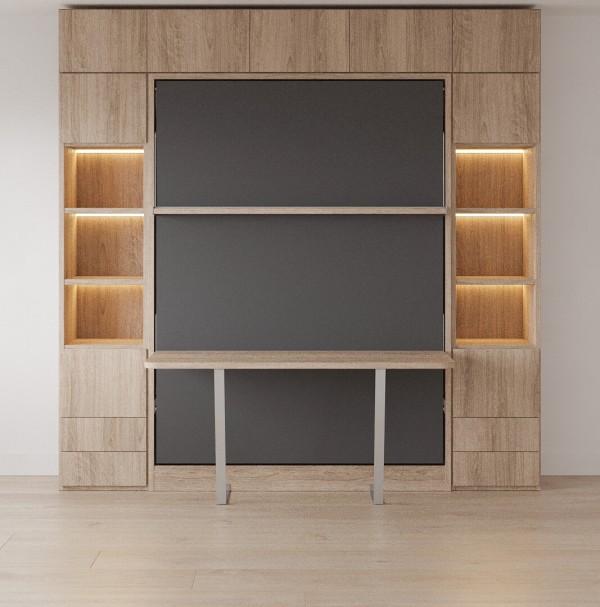 Royal Queen Wall Bed with Desk Wardrobes and Bookcase Set 19