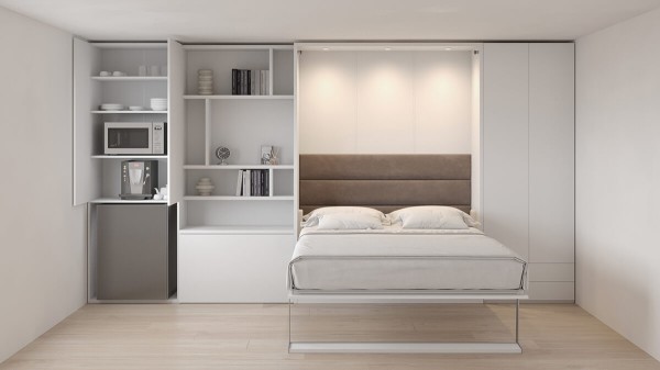 Royal Queen Wall Bed with Folding Table and Bookcase Set 1