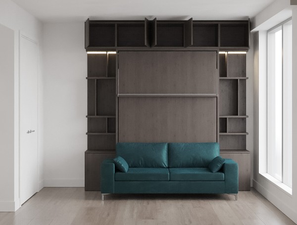 Royal Queen Wall Bed with Sectional Sofa Wardrobe and Bookcase Set 100