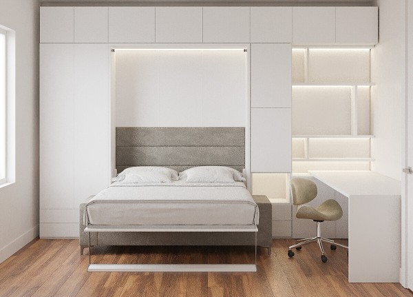 Royal Queen Wall Bed with Sectional Sofa Wardrobe and Bookcase Set 104