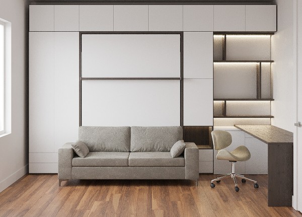 Royal Queen Wall Bed with Sectional Sofa Wardrobe and Bookcase Set 106