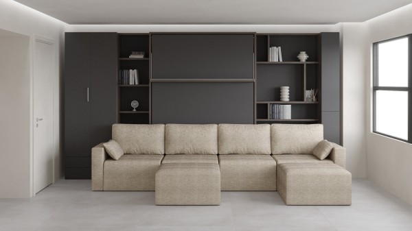 Royal Queen Wall Bed with Sectional Sofa Wardrobe and Bookcase Set 11