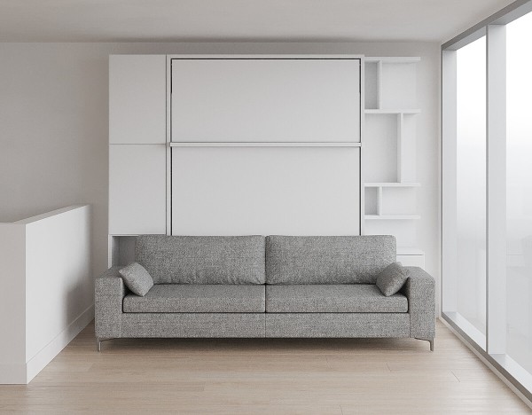 Royal Queen Wall Bed with Sectional Sofa Wardrobe and Bookcase Set 112