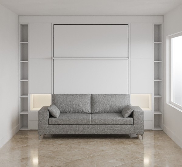 Royal Queen Wall Bed with Sectional Sofa Wardrobe and Bookcase Set 115