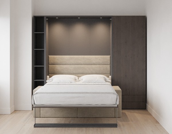 Royal Queen Wall Bed with Sectional Sofa Wardrobe and Bookcase Set 123