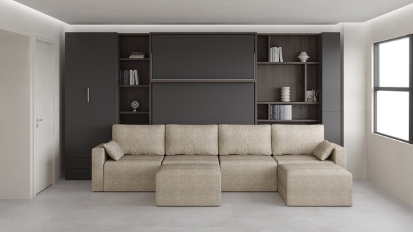 Royal Queen Wall Bed with Sectional Sofa Wardrobe and Bookcase Set 15