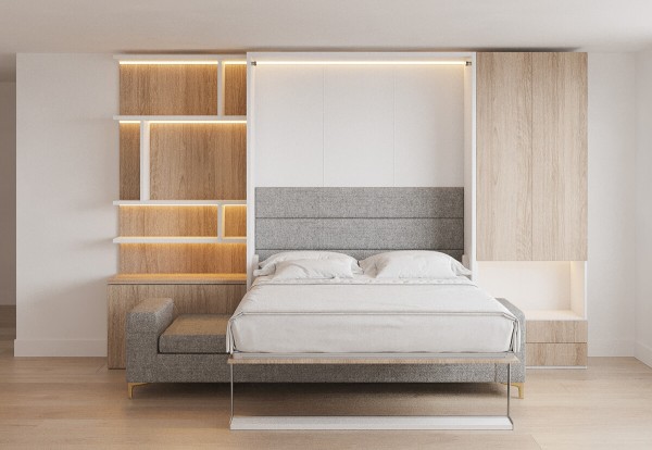 Royal Queen Wall Bed with Sectional Sofa Wardrobe and Bookcase Set 156