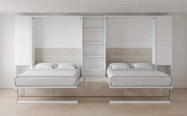 Royal Queen Wall Bed with Sectional Sofa Wardrobe and Bookcase Set 158