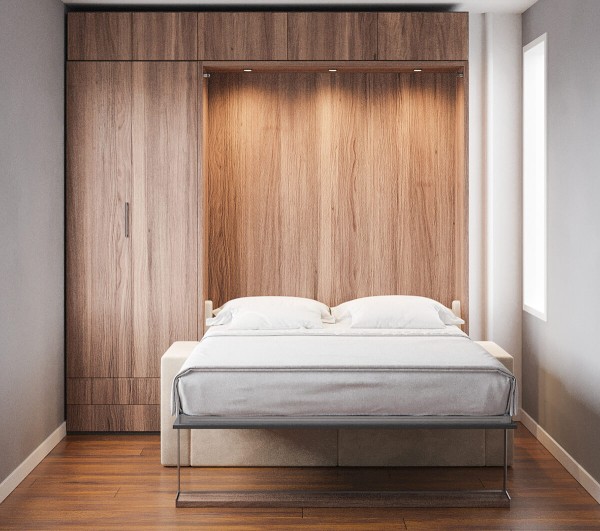 Royal Queen Wall Bed with Sectional Sofa Wardrobe and Bookcase Set 166