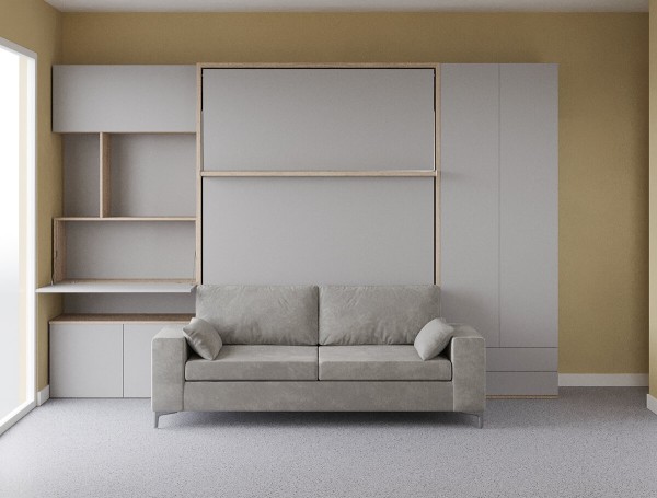 Royal Queen Wall Bed with Sectional Sofa Wardrobe and Bookcase Set 168