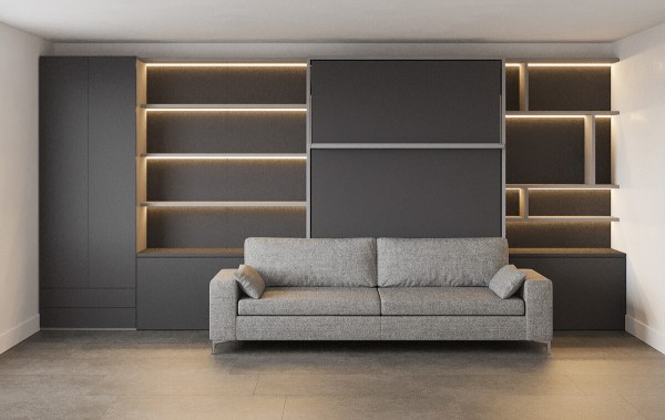 Royal Queen Wall Bed with Sectional Sofa Wardrobe and Bookcase Set 172