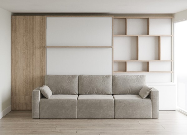 Royal Queen Wall Bed with Sectional Sofa Wardrobe and Bookcase Set 175