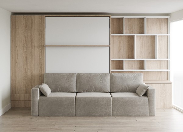 Royal Queen Wall Bed with Sectional Sofa Wardrobe and Bookcase Set 177