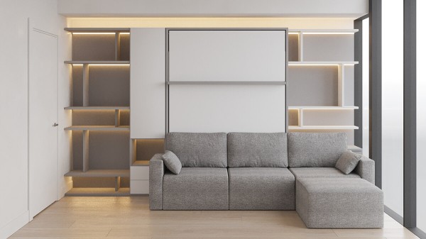 Royal Queen Wall Bed with Sectional Sofa Wardrobe and Bookcase Set 184