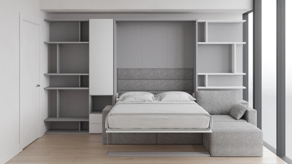 Royal Queen Wall Bed with Sectional Sofa Wardrobe and Bookcase Set 187