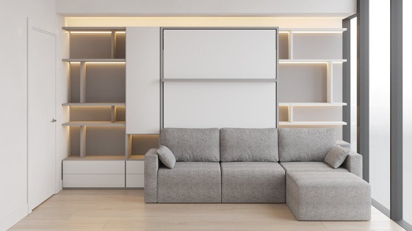 Royal Queen Wall Bed with Sectional Sofa Wardrobe and Bookcase Set 189