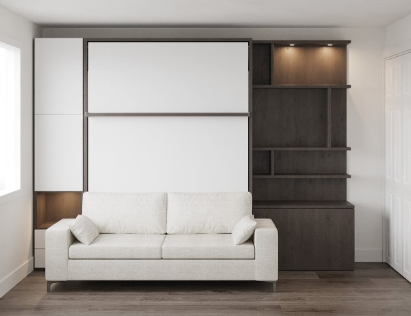 Royal Queen Wall Bed with Sectional Sofa Wardrobe and Bookcase Set 193