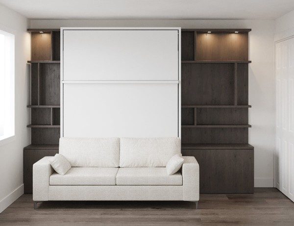 Royal Queen Wall Bed with Sectional Sofa Wardrobe and Bookcase Set 197