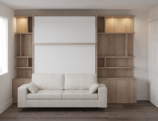 Royal Queen Wall Bed with Sectional Sofa Wardrobe and Bookcase Set 201