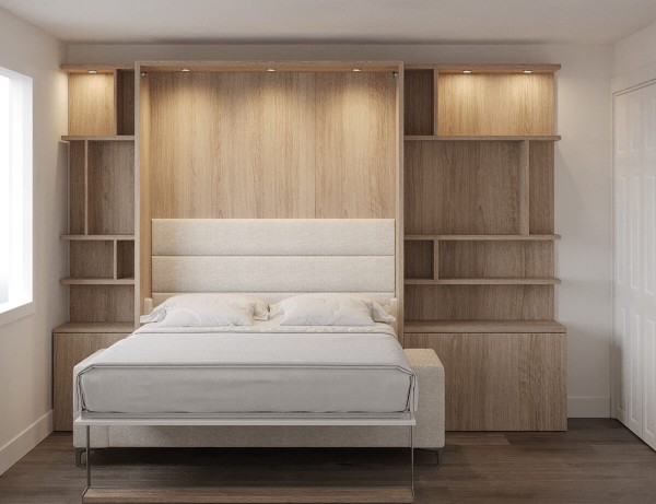 Royal Queen Wall Bed with Sectional Sofa Wardrobe and Bookcase Set 202