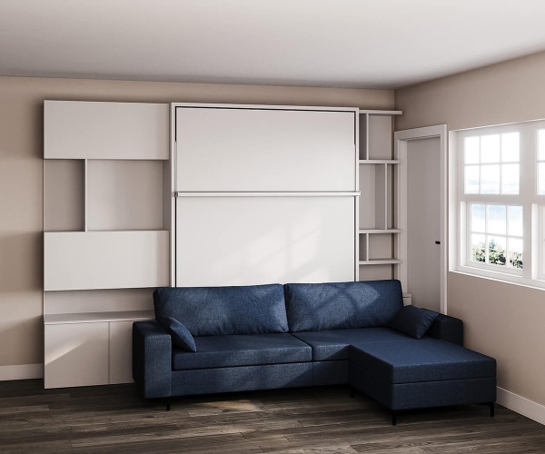 ROYAL Queen Wall Bed with Sectional Sofa, Wardrobe and Bookcases