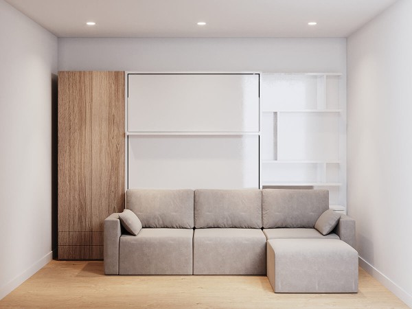 ROYAL Queen Wall Bed with Sectional Sofa, Wardrobe and Bookcases