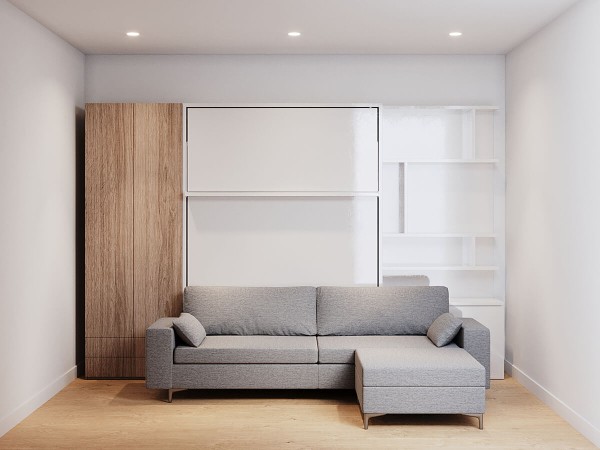 Royal Queen Wall Bed with Sectional Sofa Wardrobe and Bookcase Set 209